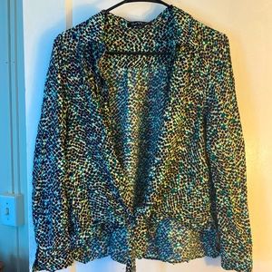 XS Velvet Heart button down grn yllw blue & white colored shirt